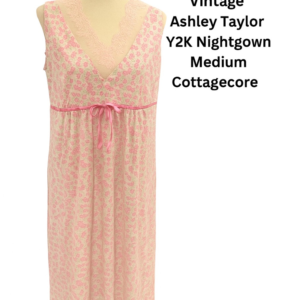 Ashley Taylor Vintage Pink Floral Lace Nightgown M